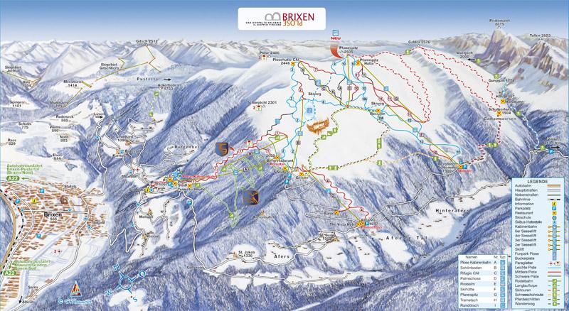 Brixen-Meransen-Vals-Villnoess Ski Holidays: piste map, ski resort